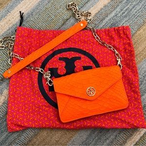 Tory Burch neon orange mini snakeskin bag 🧡